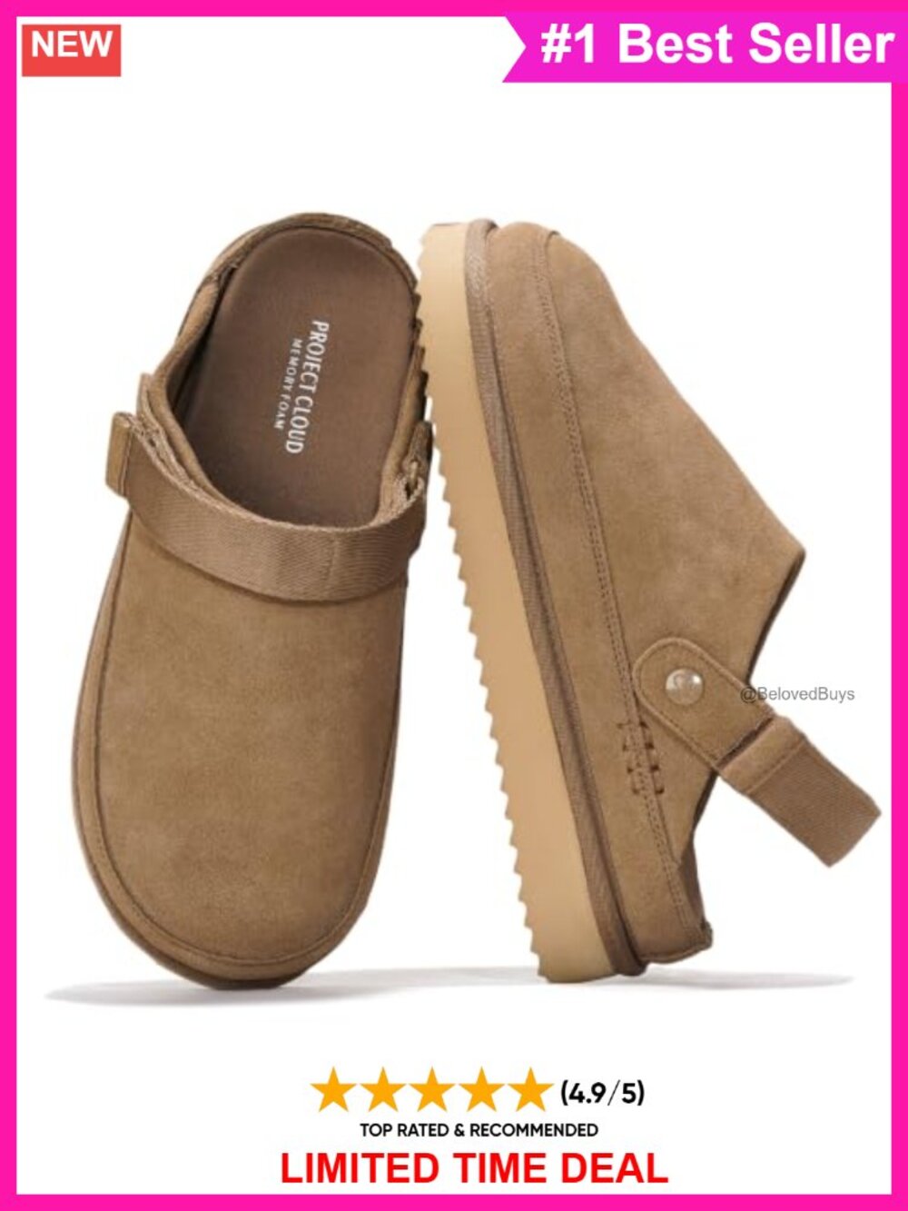 Genuine Leather Platform Clogs Slip-On Mules Memory Foam Non-Slip